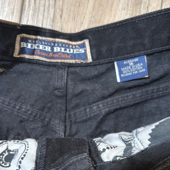 Harley-Davidson Biker Blues Black Denim Jeans Size 16 - Picture 4 of 12